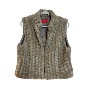 Elle Women's Faux Fur Vest Tan Rose Swirl Pattern Texture Size XL